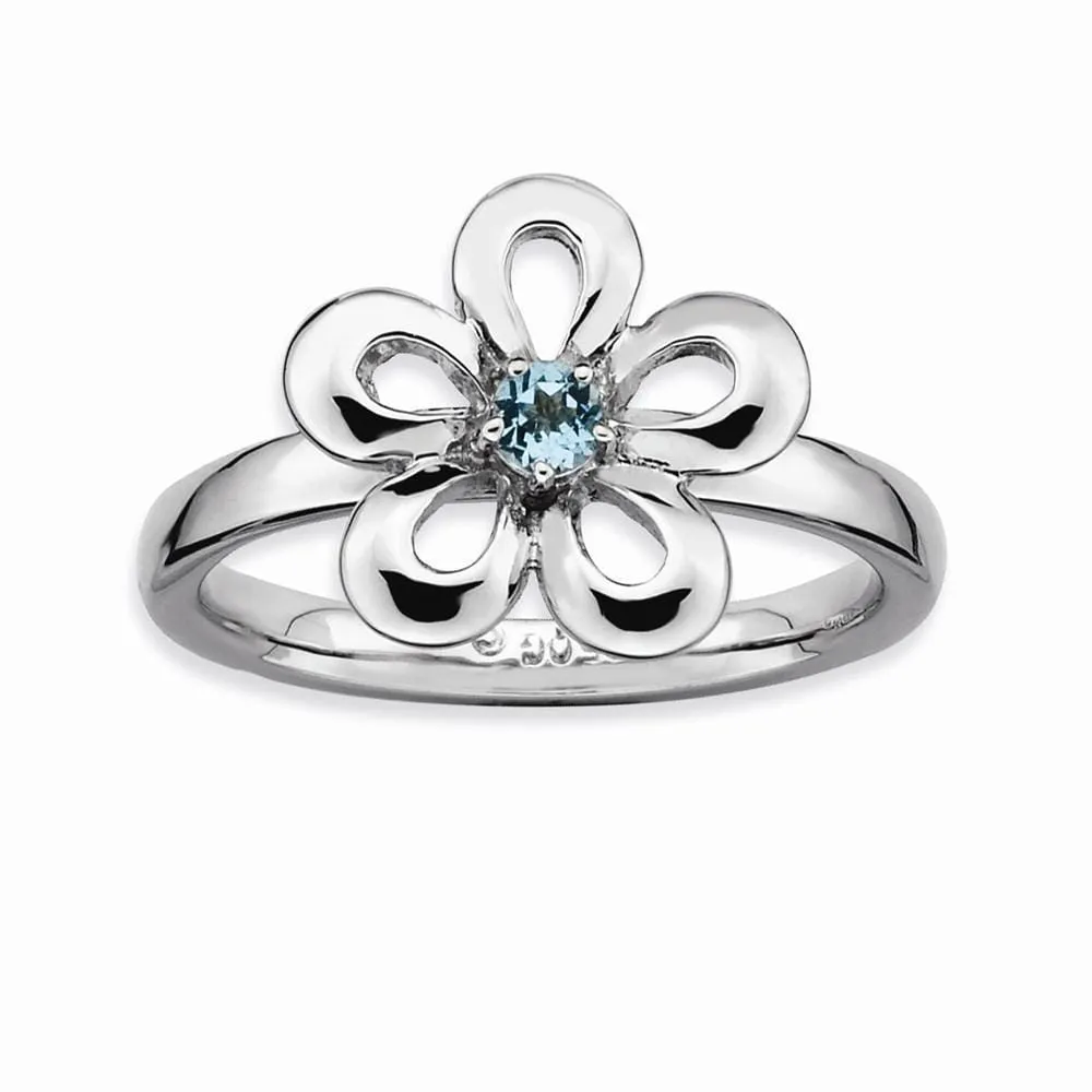 Sterling Silver Polished Blue Topaz Flower Ring