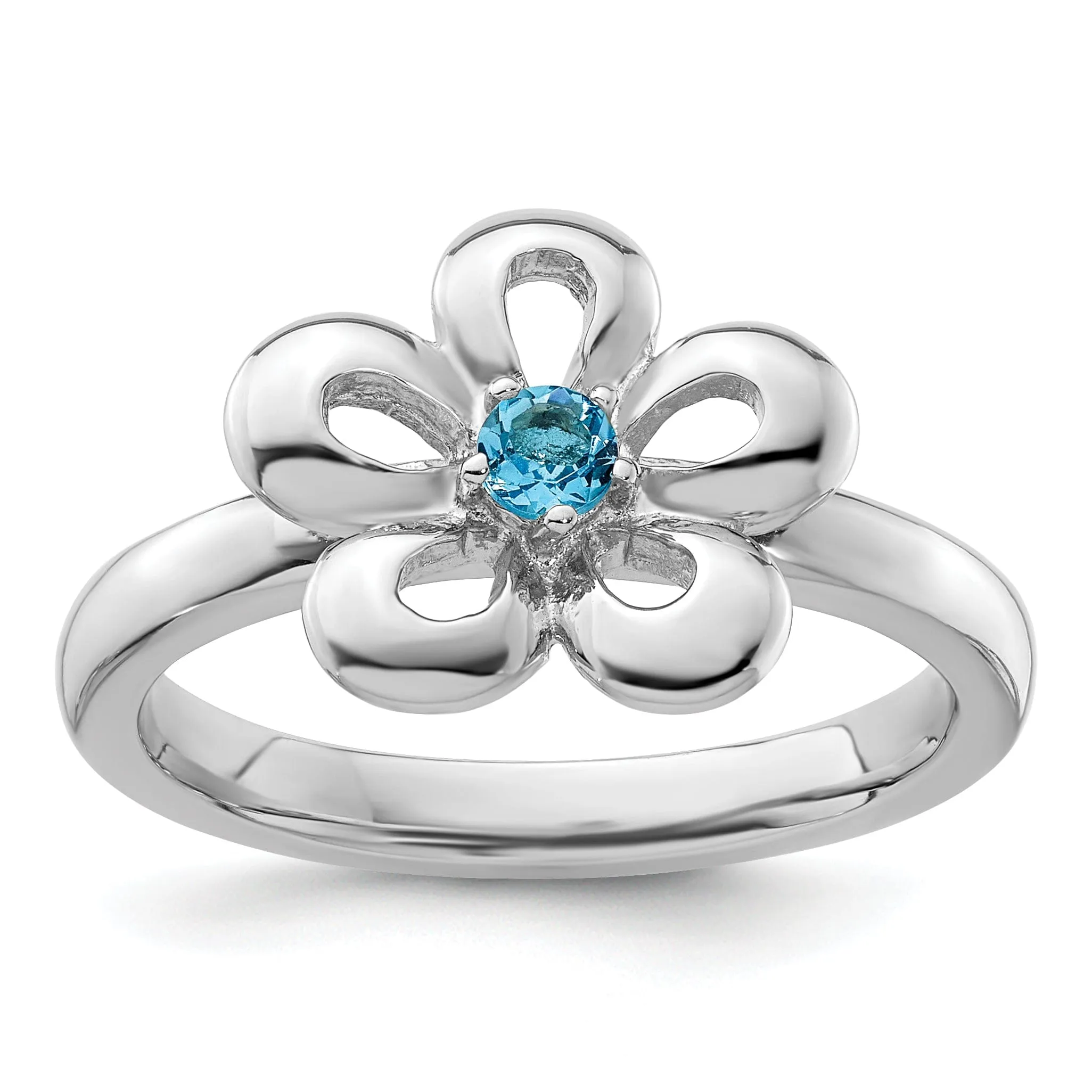 Sterling Silver Polished Blue Topaz Flower Ring