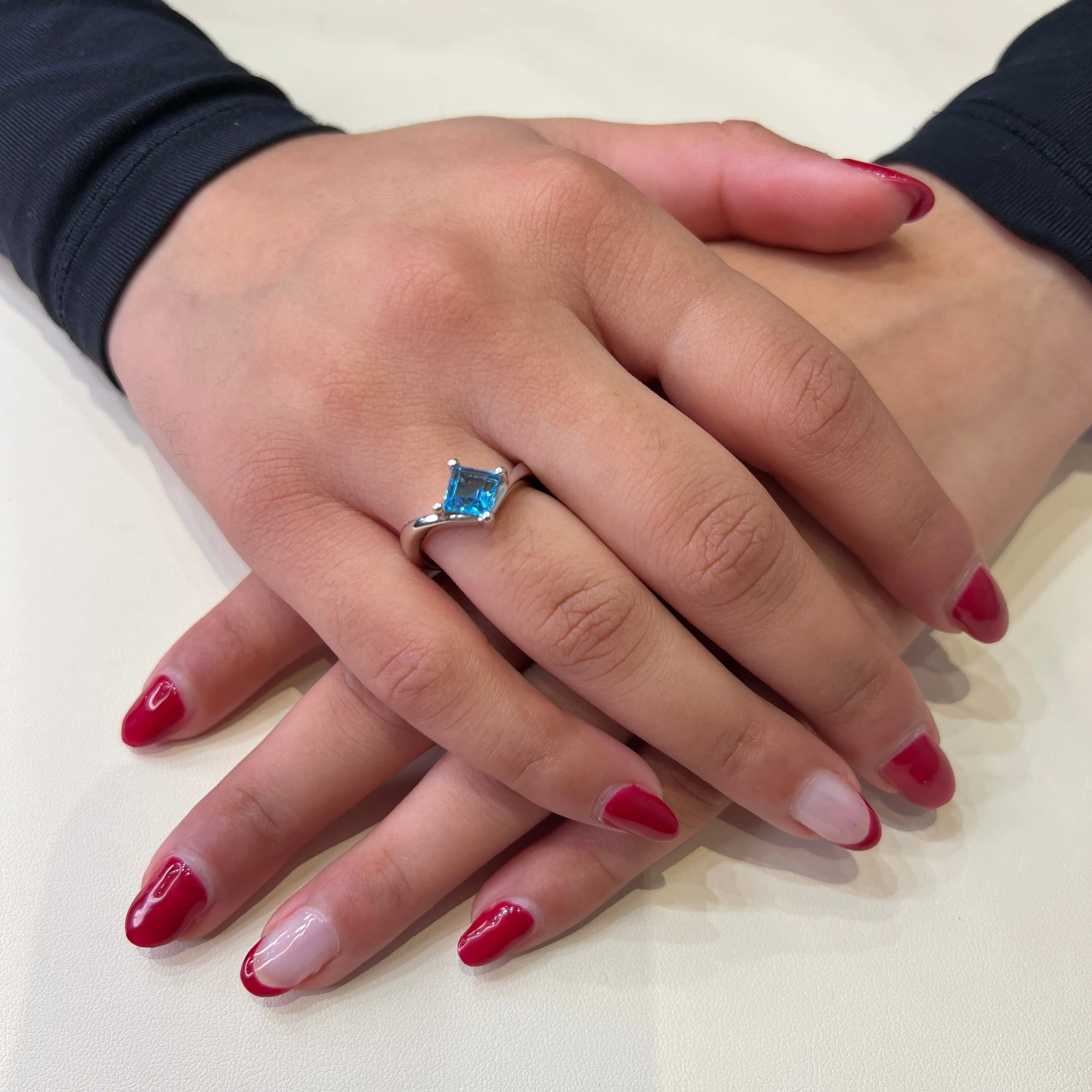 Sterling Silver Princess Cut Blue Topaz Ring