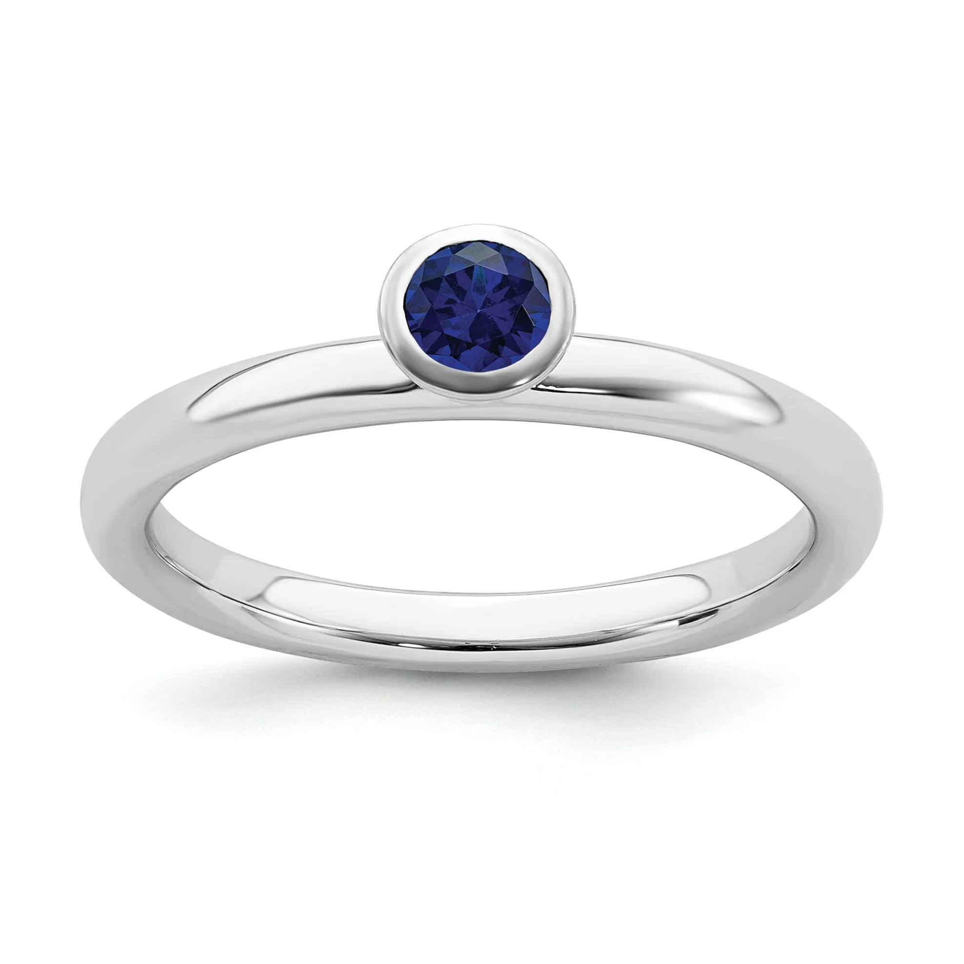 Sterling Silver Round Created Sapphire Ring