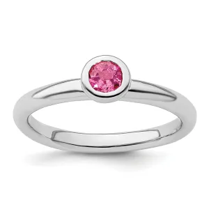 Sterling Silver Round Pink Tourmaline Ring