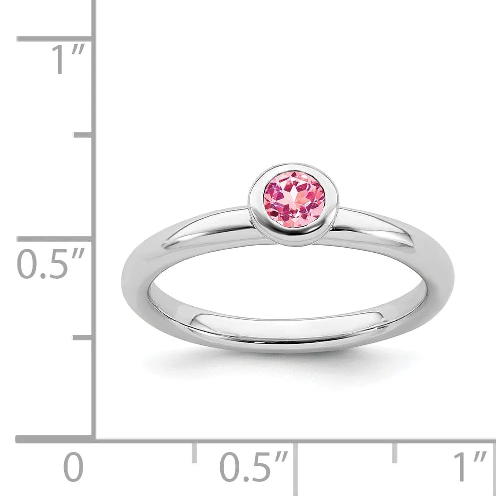 Sterling Silver Round Pink Tourmaline Ring