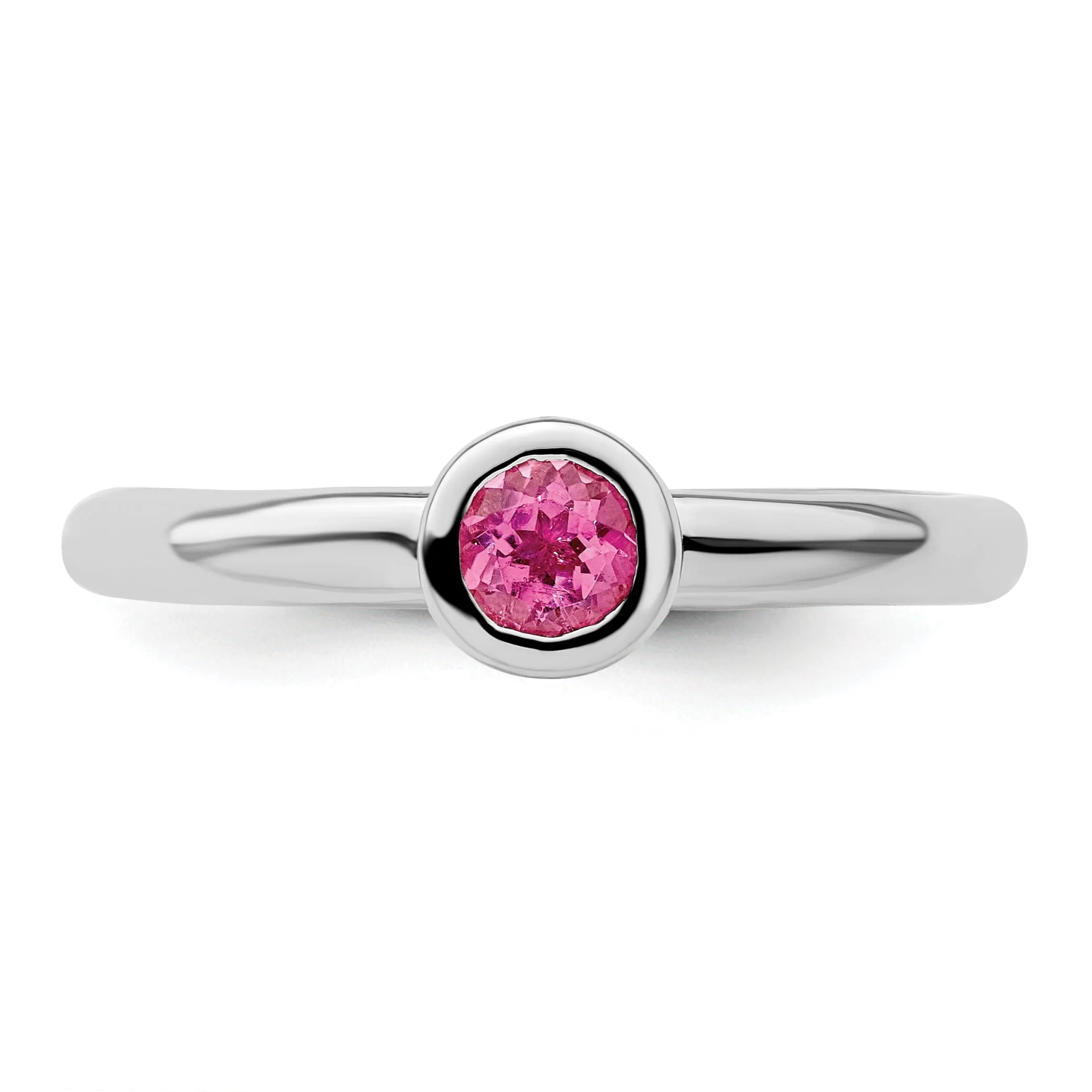 Sterling Silver Round Pink Tourmaline Ring