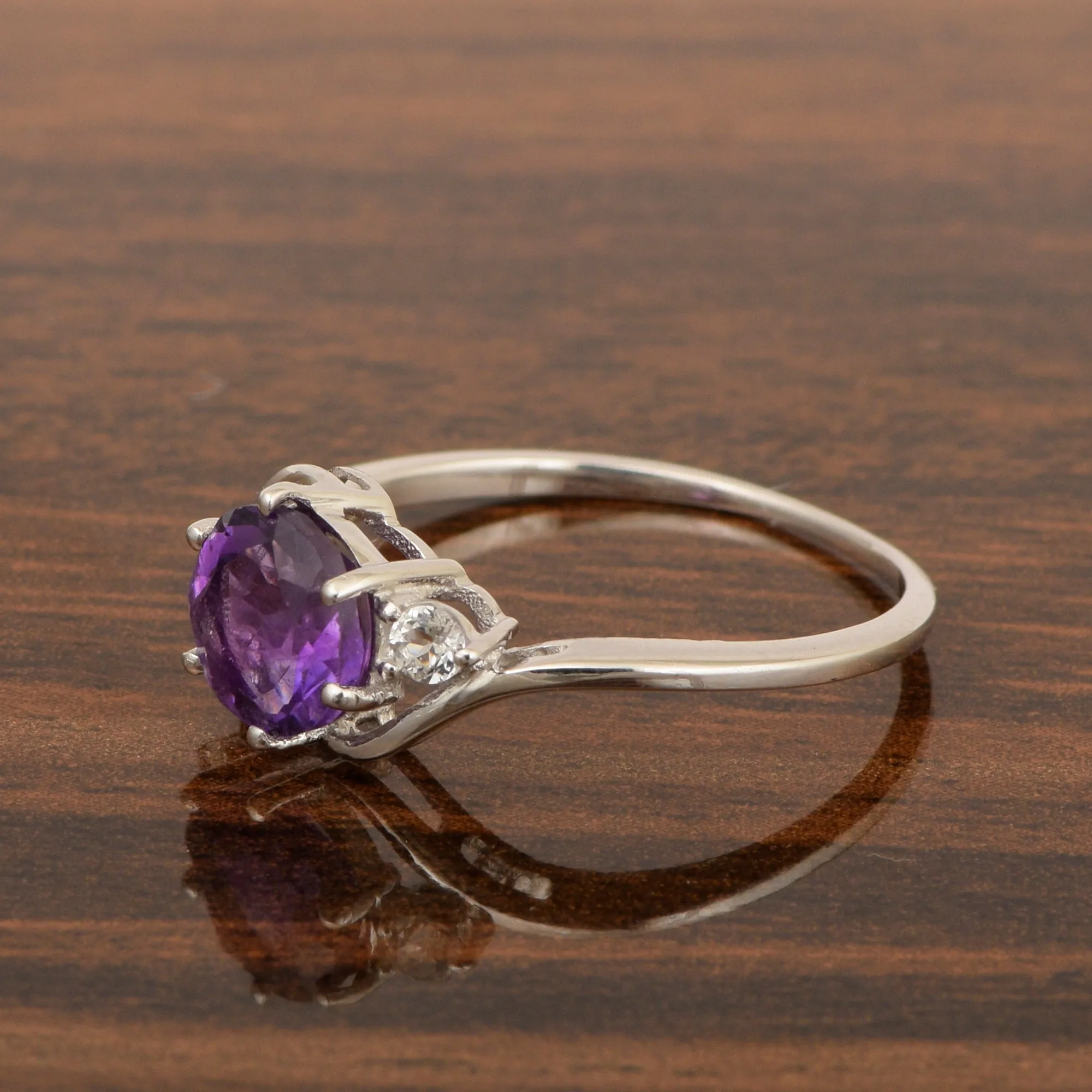 Sterling Silver Timeless Amethyst Round 7 MM Women Engagement Ring