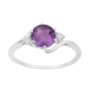 Sterling Silver Timeless Amethyst Round 7 MM Women Engagement Ring