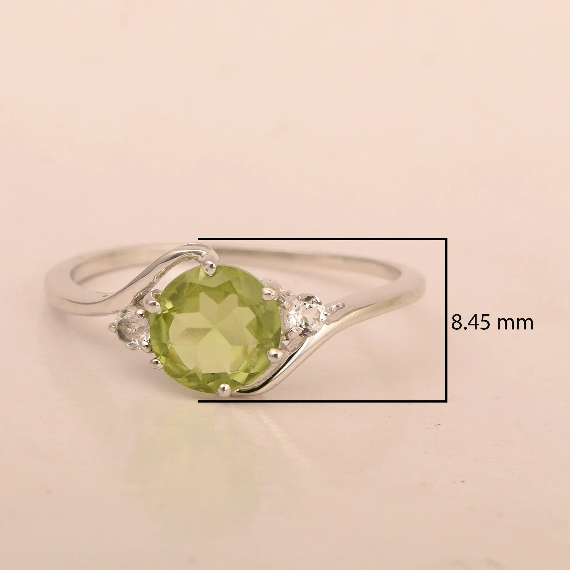 Sterling Silver Timeless Peridot Round 7 MM Women Engagement Ring