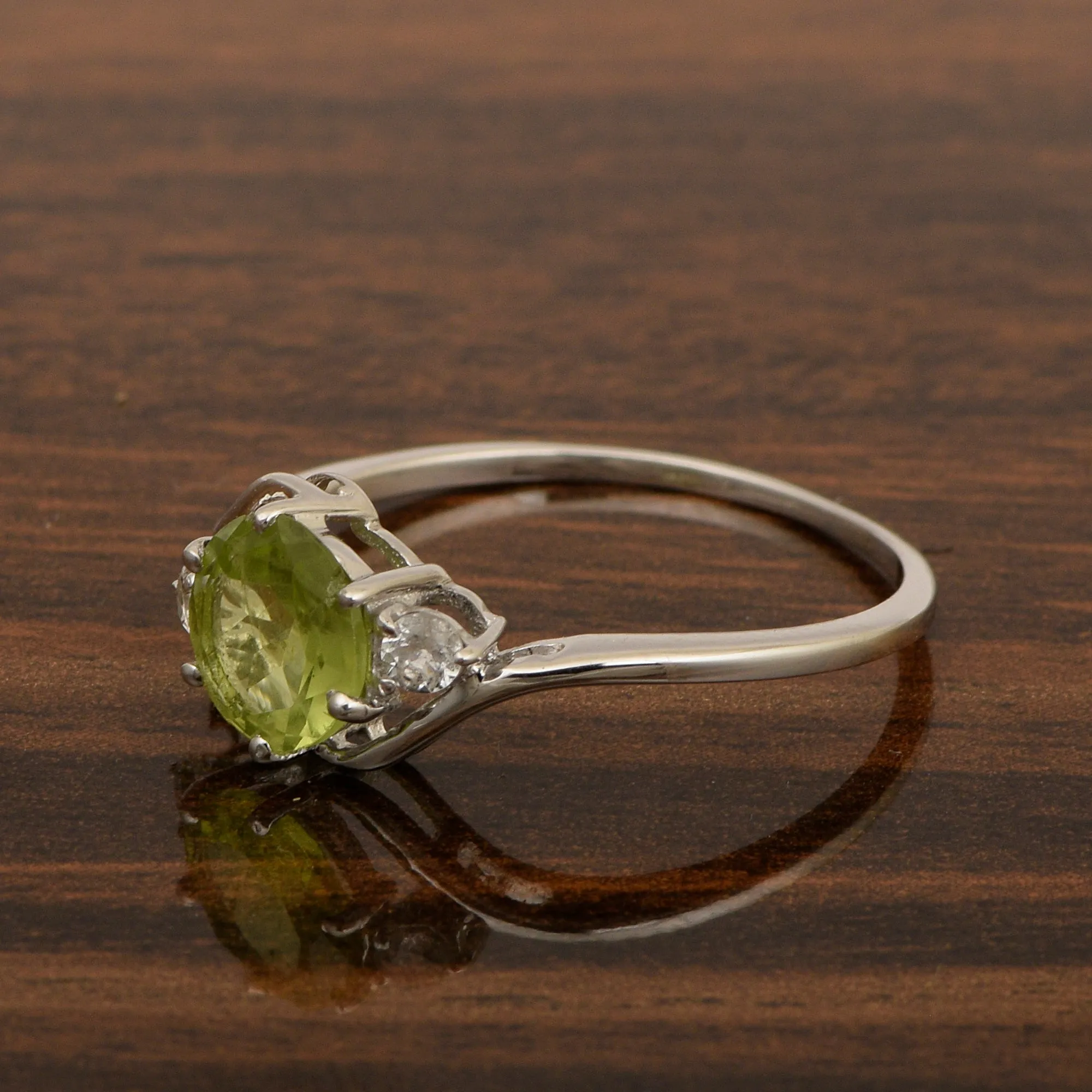 Sterling Silver Timeless Peridot Round 7 MM Women Engagement Ring