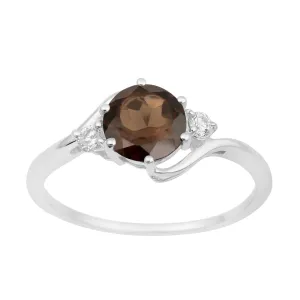 Sterling Silver Timeless Smoky Quartz Round 7 MM Women Engagement Ring