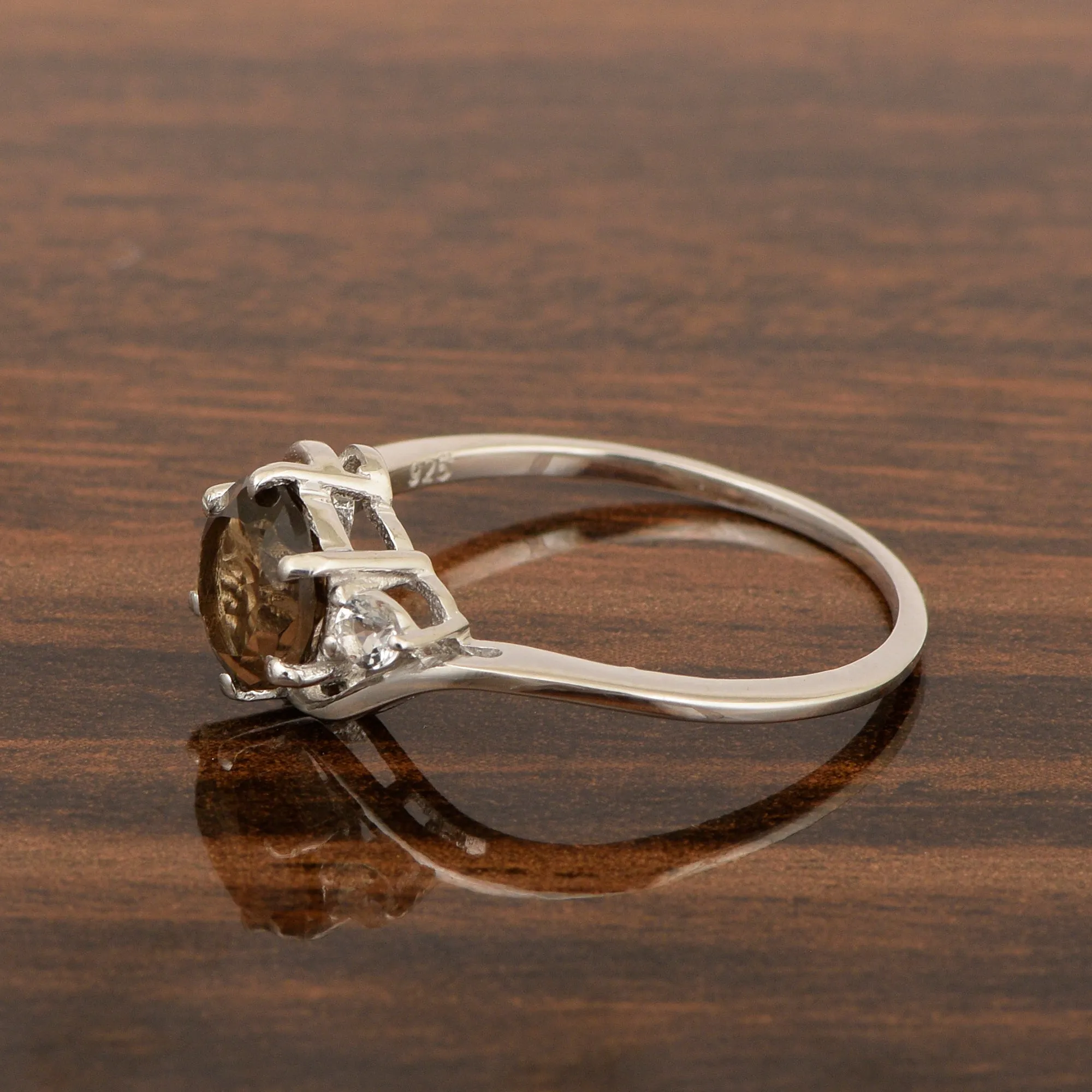 Sterling Silver Timeless Smoky Quartz Round 7 MM Women Engagement Ring