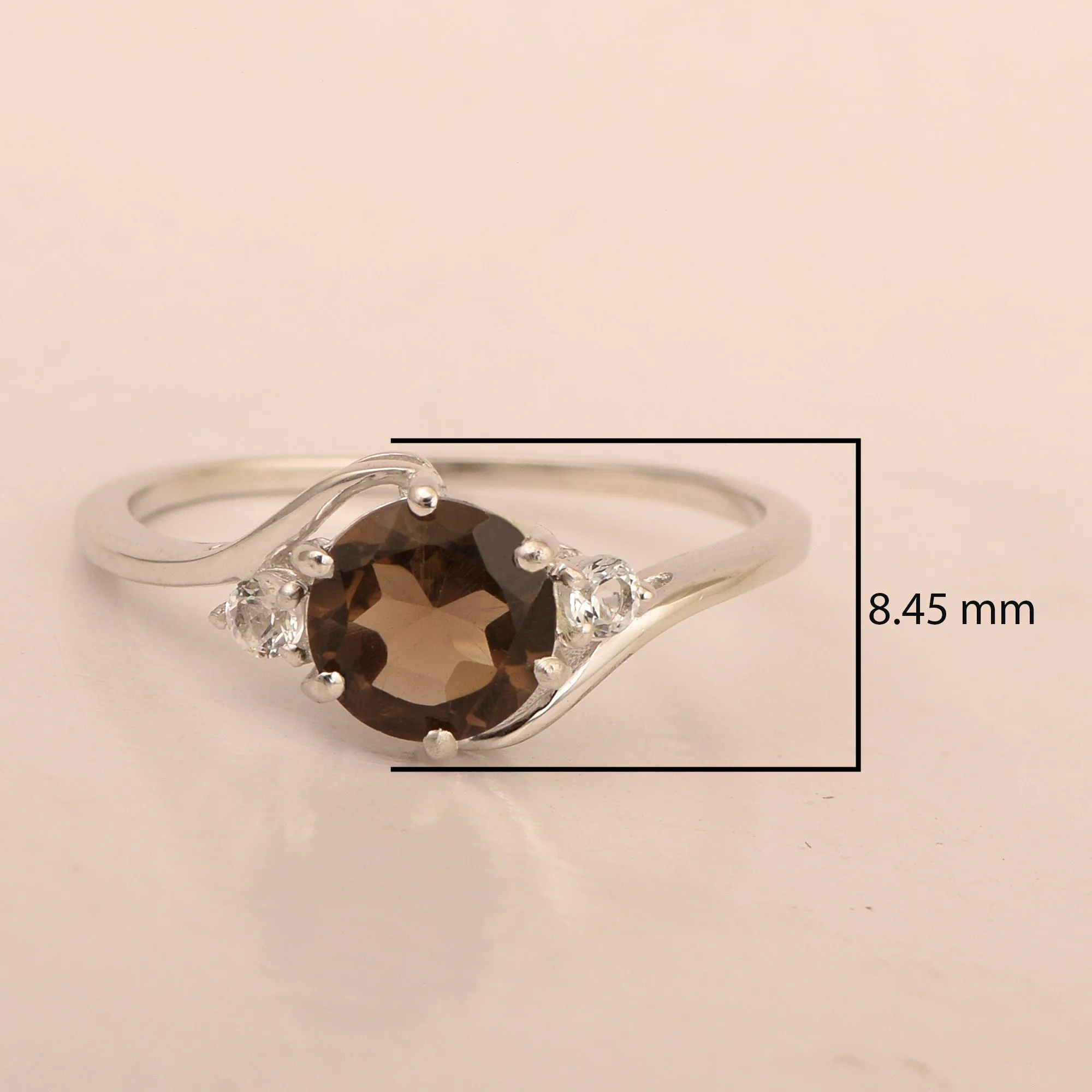 Sterling Silver Timeless Smoky Quartz Round 7 MM Women Engagement Ring