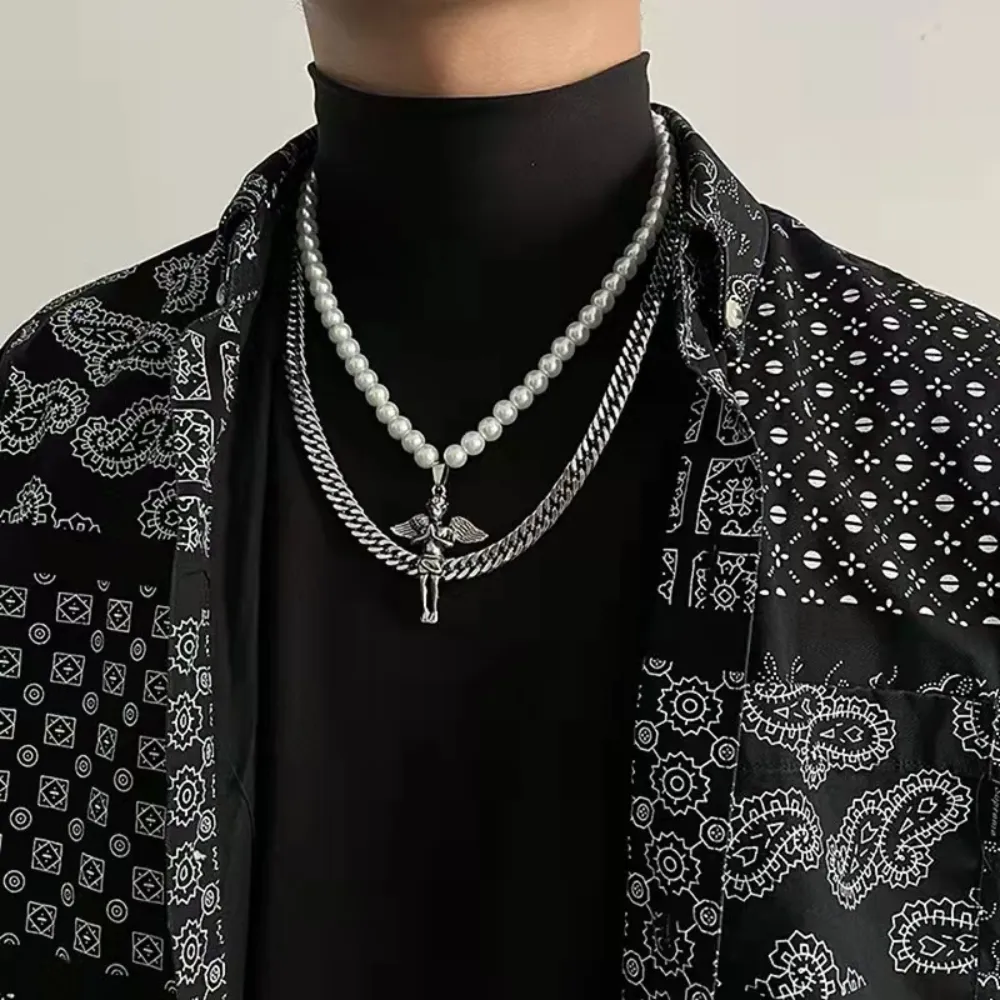 Street Double Angel Pearl Necklace