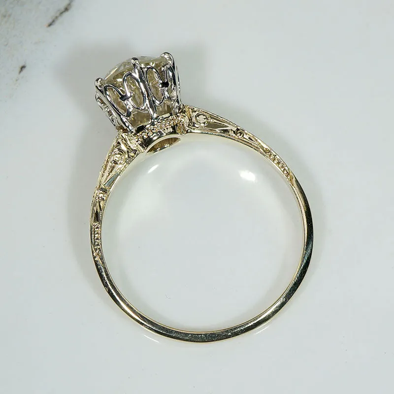 Stunning 1.50 Carat Old Euro Diamond in Engraved Solitaire Ring