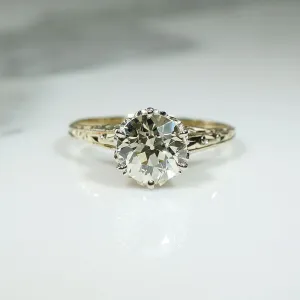 Stunning 1.50 Carat Old Euro Diamond in Engraved Solitaire Ring