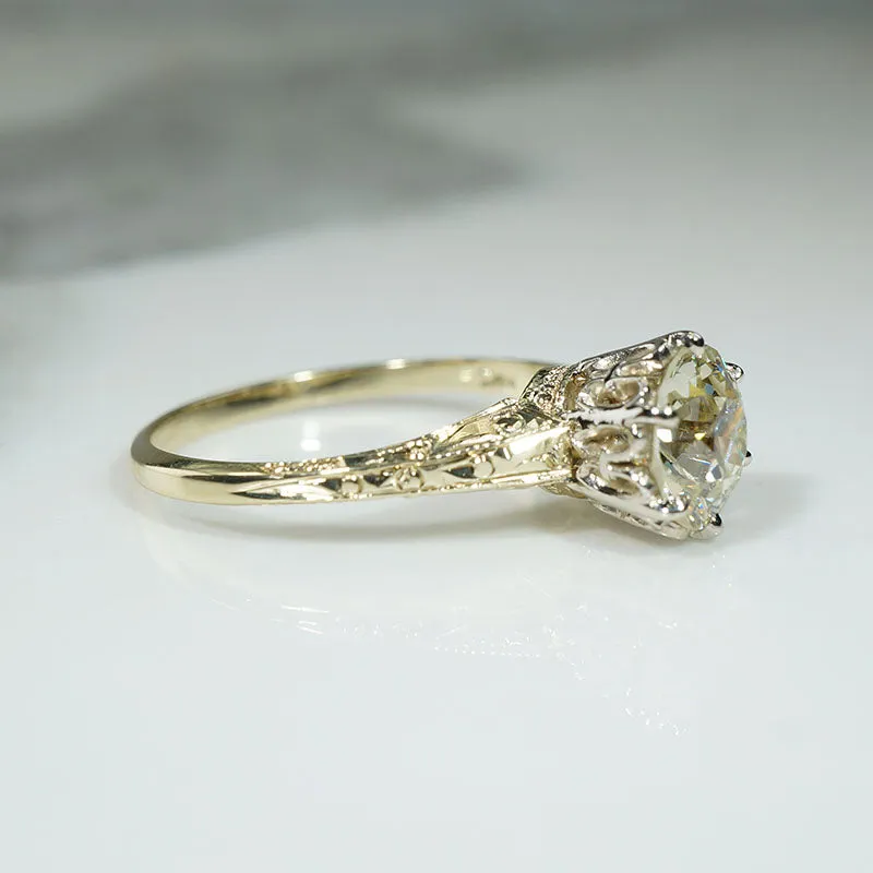 Stunning 1.50 Carat Old Euro Diamond in Engraved Solitaire Ring