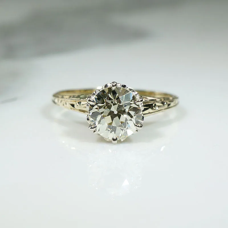 Stunning 1.50 Carat Old Euro Diamond in Engraved Solitaire Ring