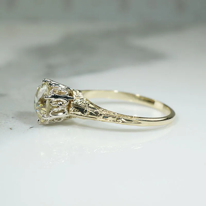 Stunning 1.50 Carat Old Euro Diamond in Engraved Solitaire Ring