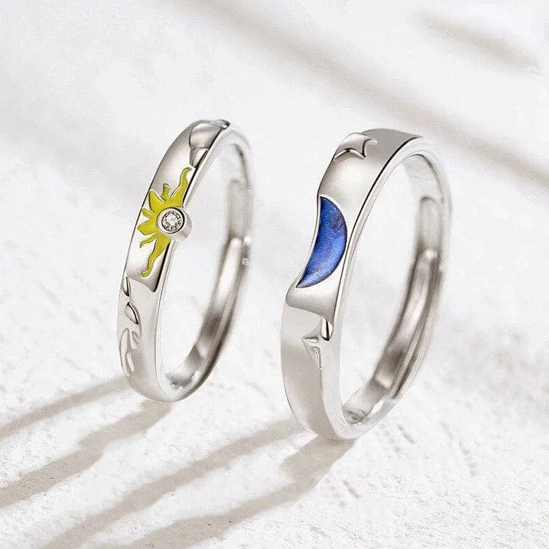 Sun, Moon and Stars Couple Ring Set