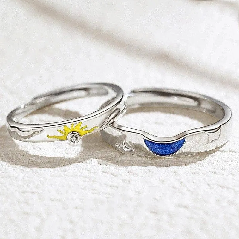 Sun, Moon and Stars Couple Ring Set