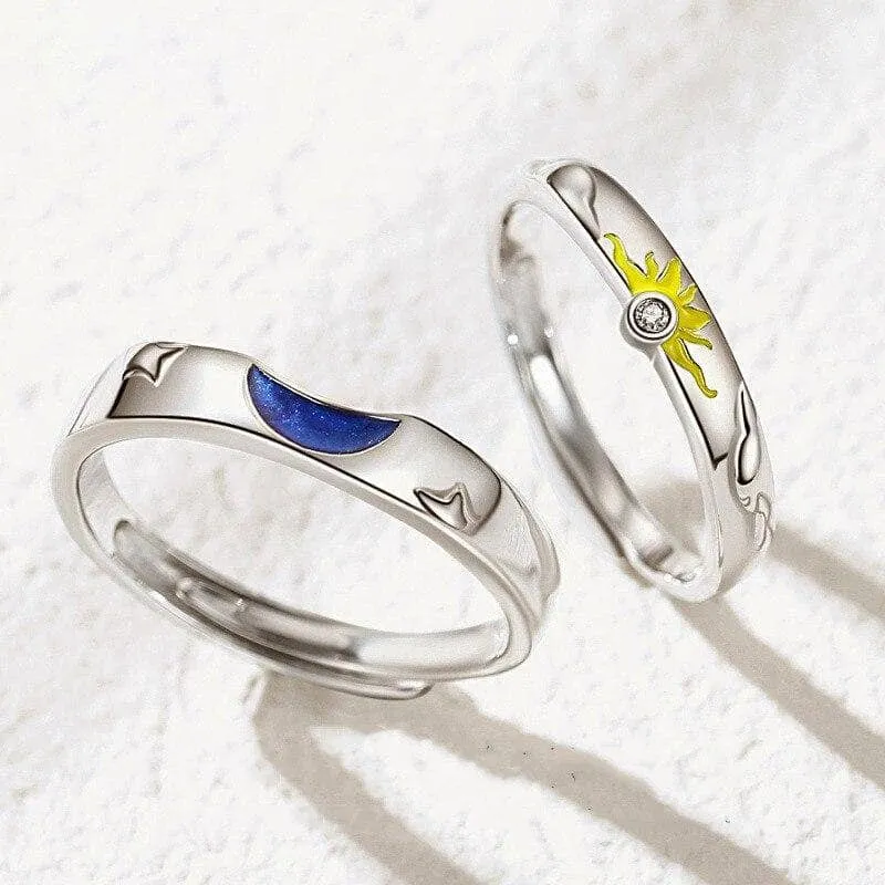 Sun, Moon and Stars Couple Ring Set