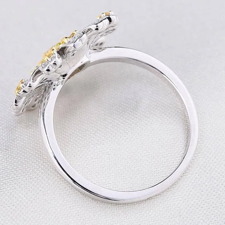 Sunflower Design Cushion Cut Promise Ring