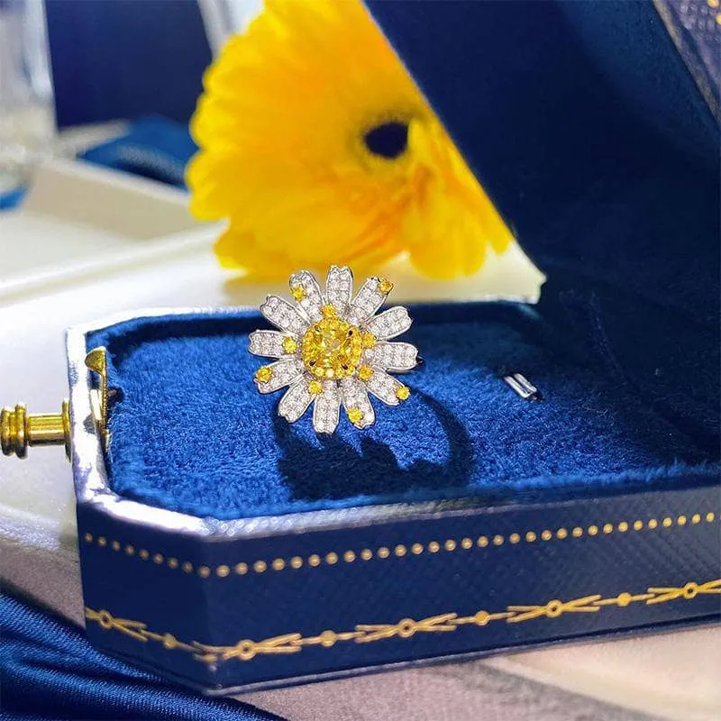 Sunflower Design Cushion Cut Promise Ring