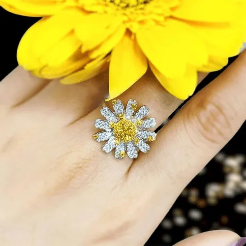 Sunflower Design Cushion Cut Promise Ring