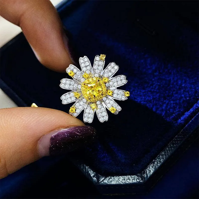 Sunflower Design Cushion Cut Promise Ring