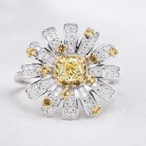 Sunflower Design Cushion Cut Promise Ring