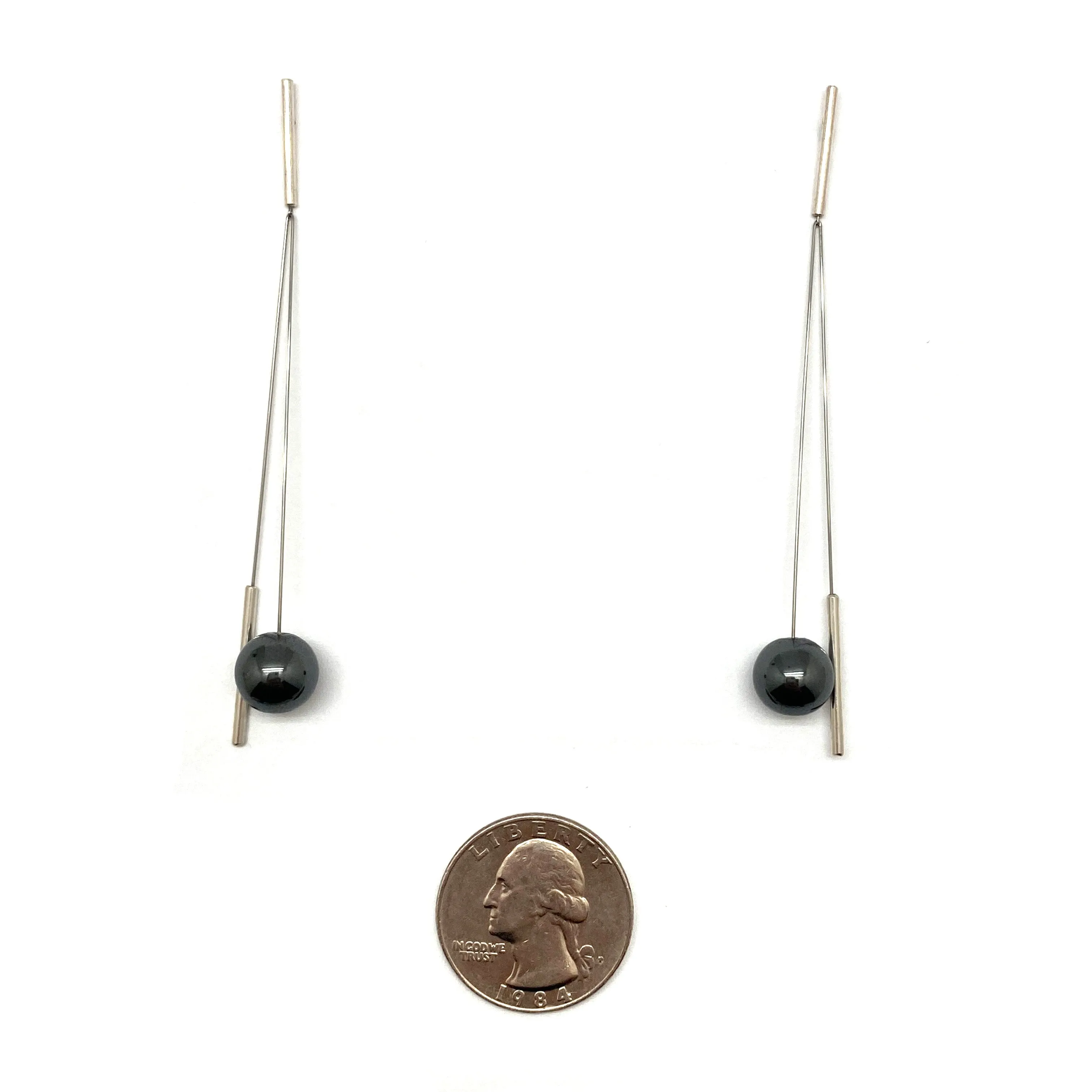Swinging Silver And Hematite Sphere Earrings