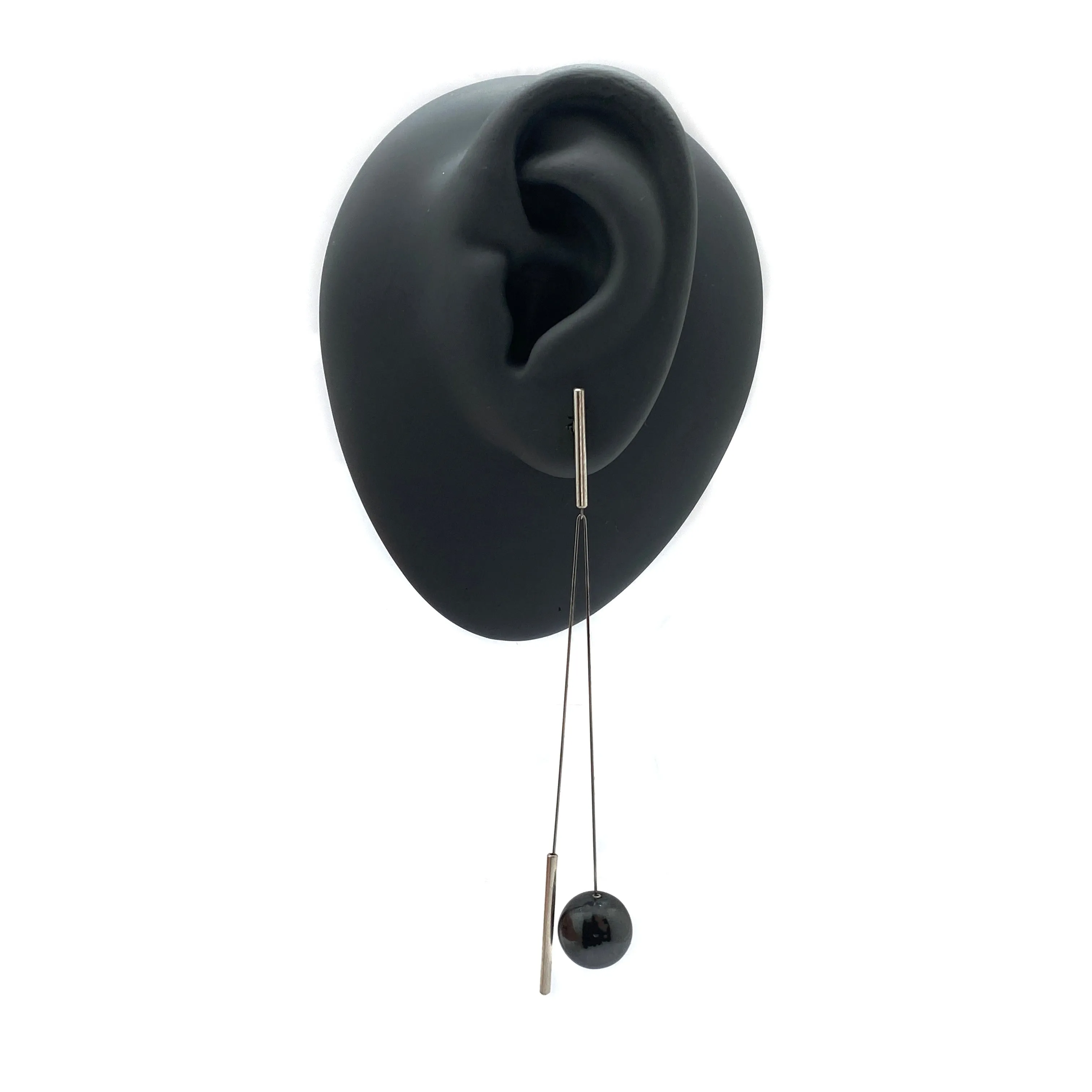 Swinging Silver And Hematite Sphere Earrings