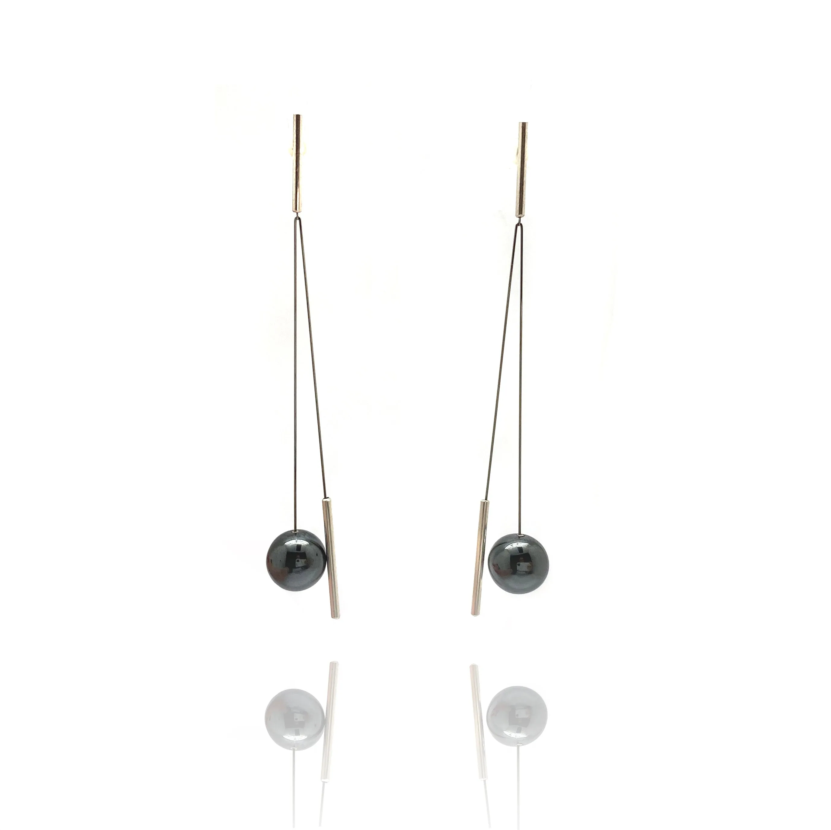 Swinging Silver And Hematite Sphere Earrings