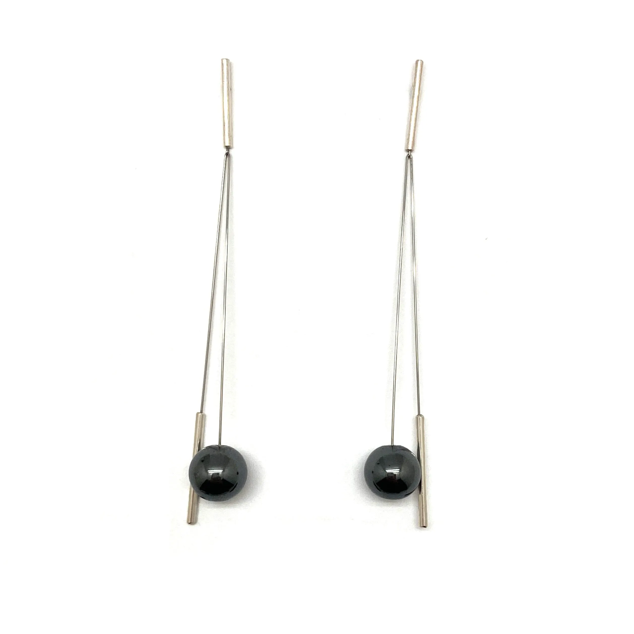 Swinging Silver And Hematite Sphere Earrings