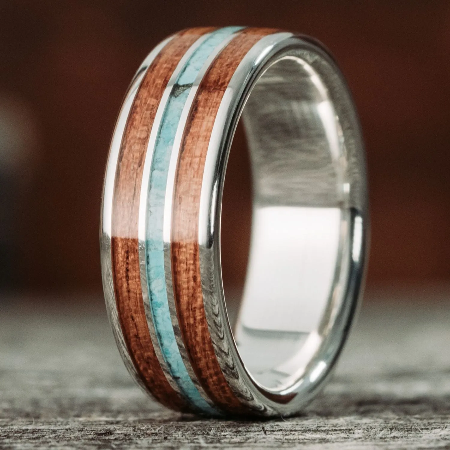 The Arizonan & O'Keeffe - Sterling Silver and Turquoise Western Wedding Band Set