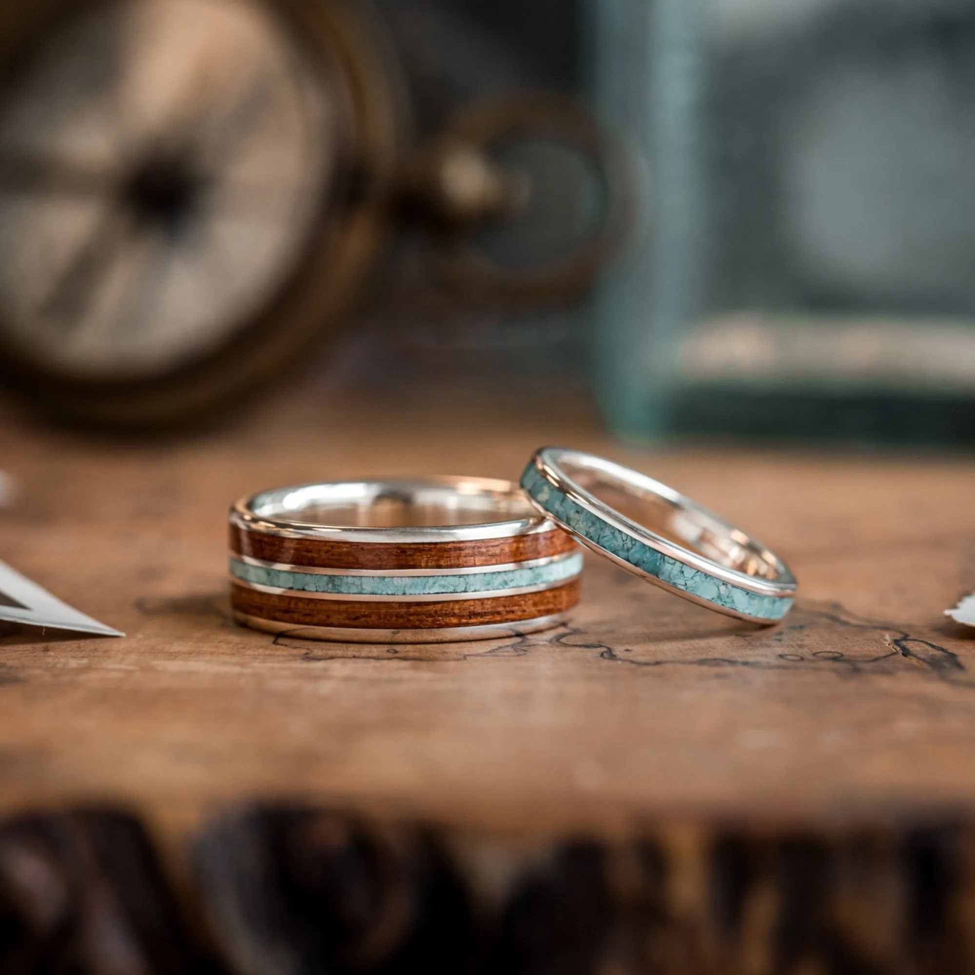The Arizonan & O'Keeffe - Sterling Silver and Turquoise Western Wedding Band Set