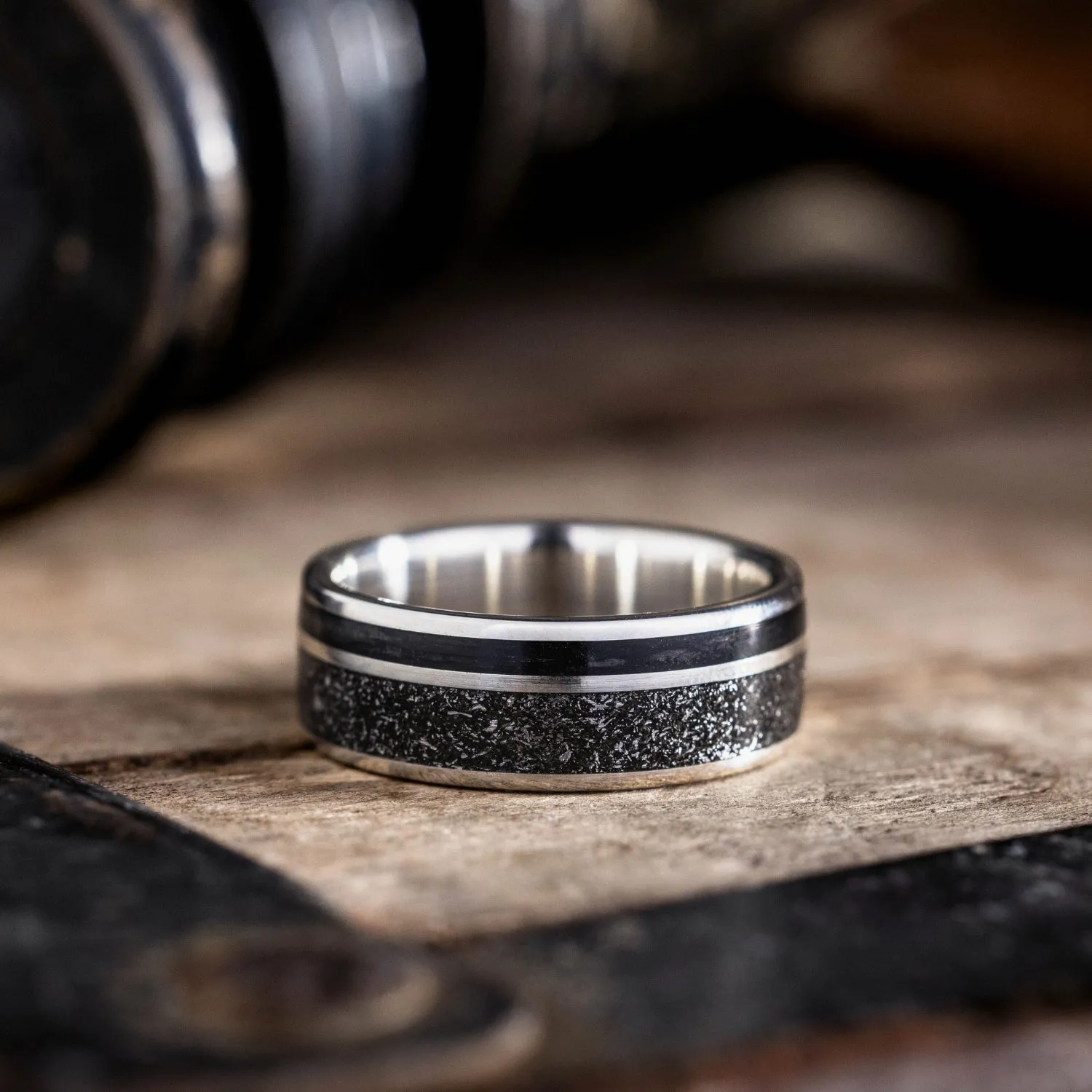 The Dark Star in Silver | Men's Whiskey Barrel & Meteorite Sterling Silver Wedding Band