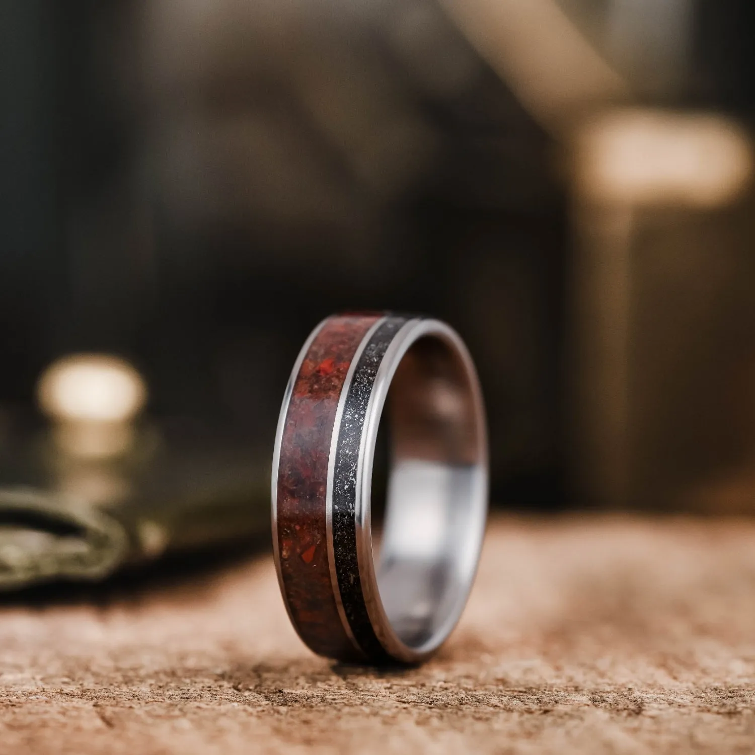 The DinoStar | Men's Dinosaur Bone, Meteorite Dust, & Titanium Wedding Band