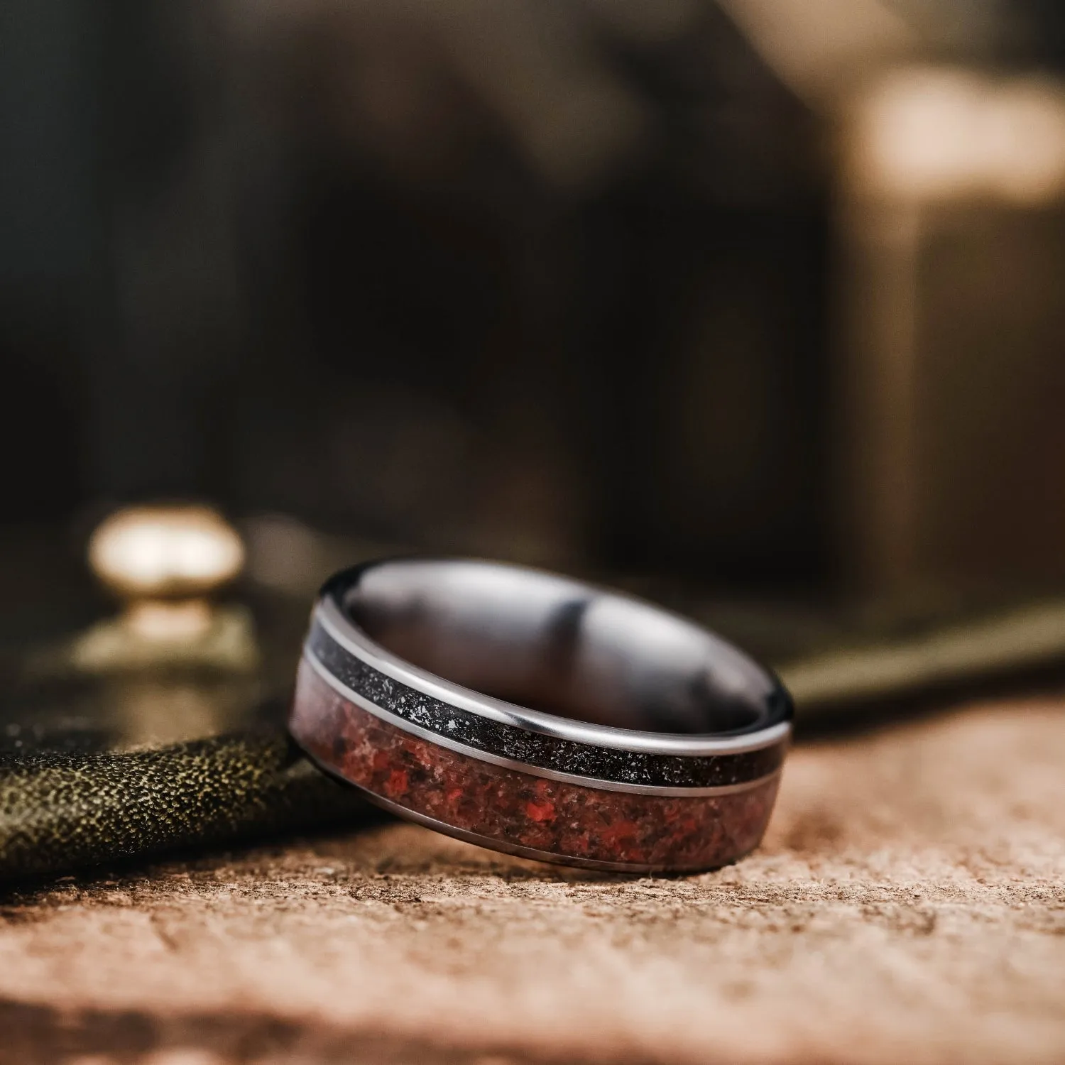 The DinoStar | Men's Dinosaur Bone, Meteorite Dust, & Titanium Wedding Band