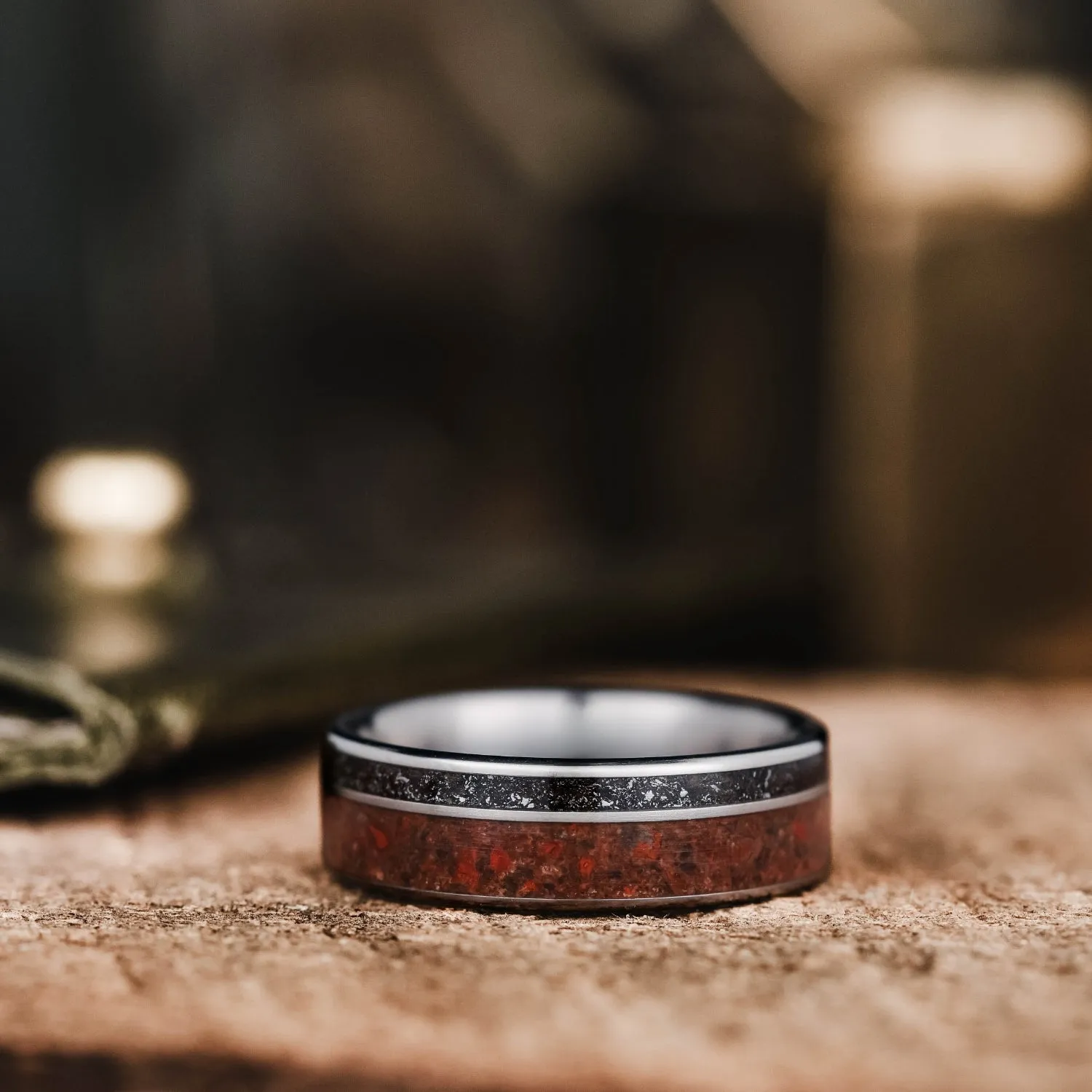 The DinoStar | Men's Dinosaur Bone, Meteorite Dust, & Titanium Wedding Band