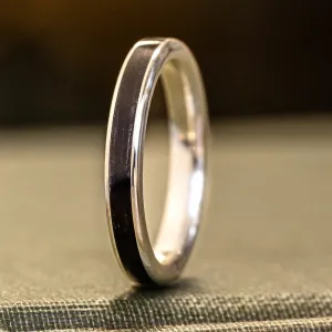 The Helen | Women's Silver Ring with Whiskey Barrel Wood Inlay