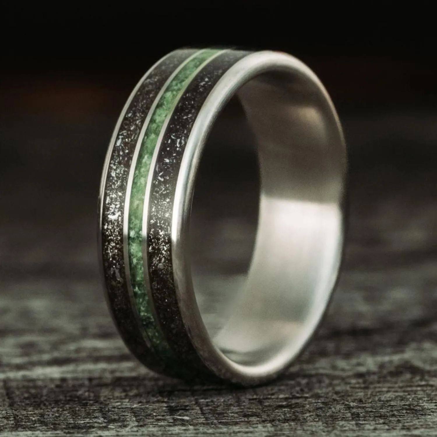 The Interstellar | Men's Titanium Wedding Band with Meteorite Dust and Imperial Diopside