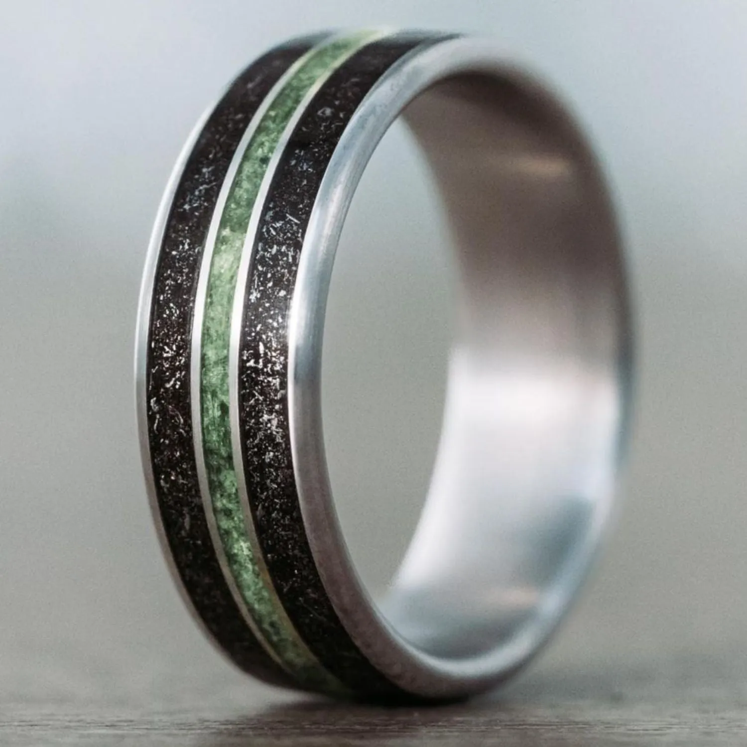 The Interstellar | Men's Titanium Wedding Band with Meteorite Dust and Imperial Diopside