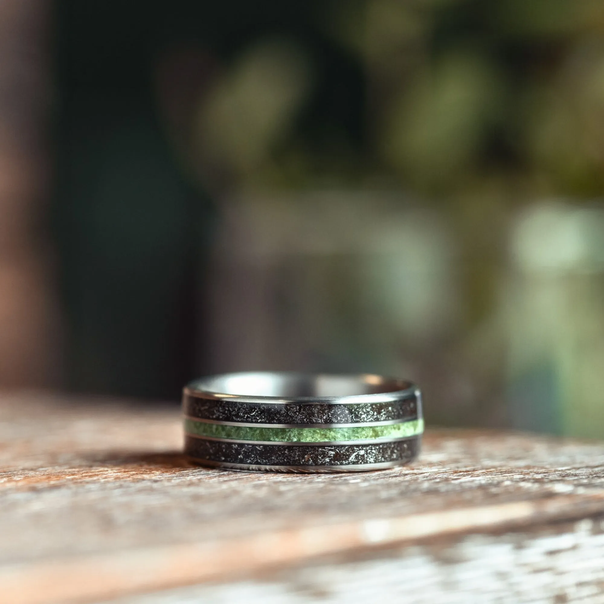 The Interstellar | Men's Titanium Wedding Band with Meteorite Dust and Imperial Diopside
