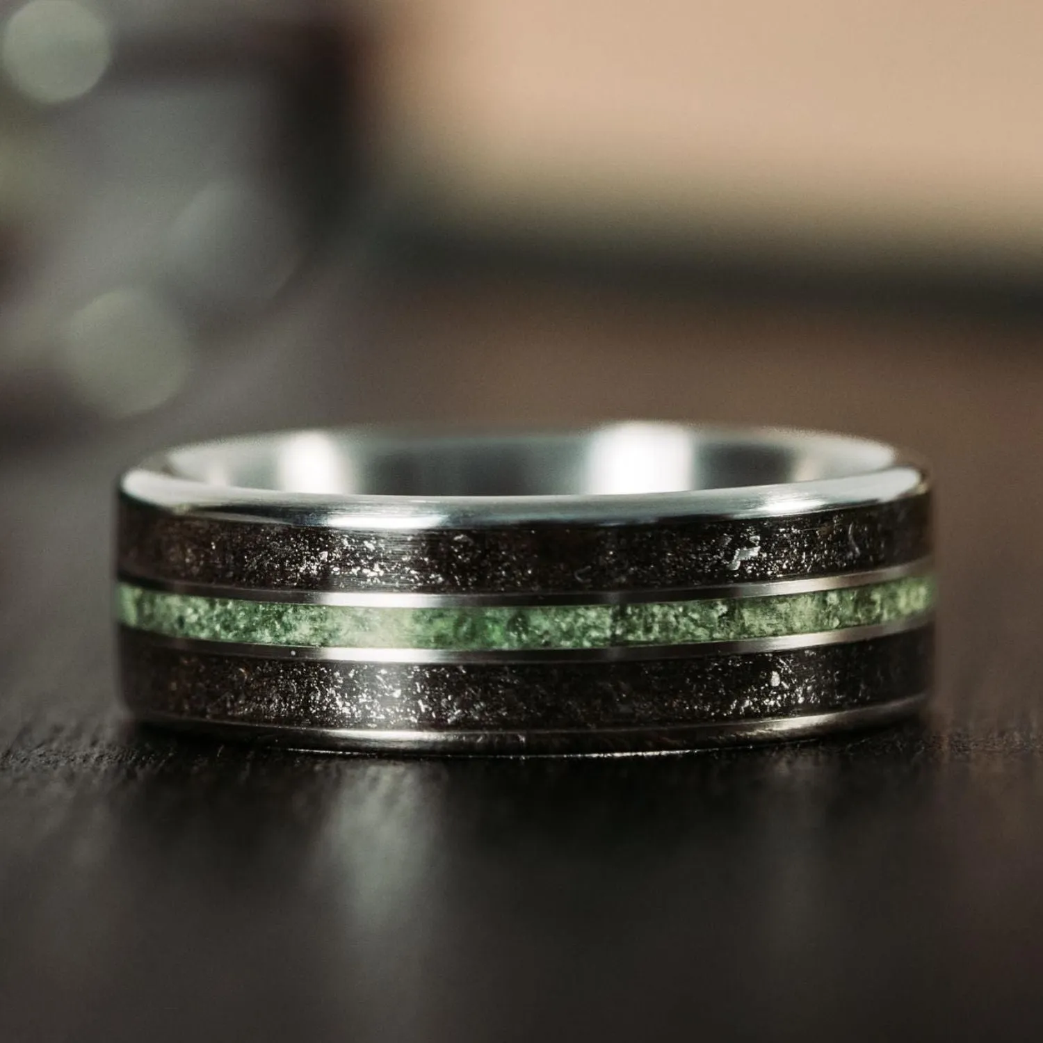 The Interstellar | Men's Titanium Wedding Band with Meteorite Dust and Imperial Diopside