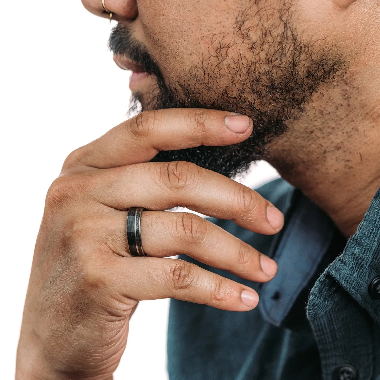 The Midnight Barrel | Men's Whiskey Barrel, Meteorite Dust, & Titanium Wedding Band