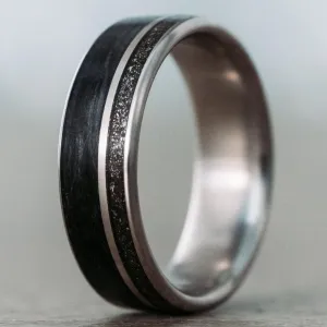 The Midnight Barrel | Men's Whiskey Barrel, Meteorite Dust, & Titanium Wedding Band
