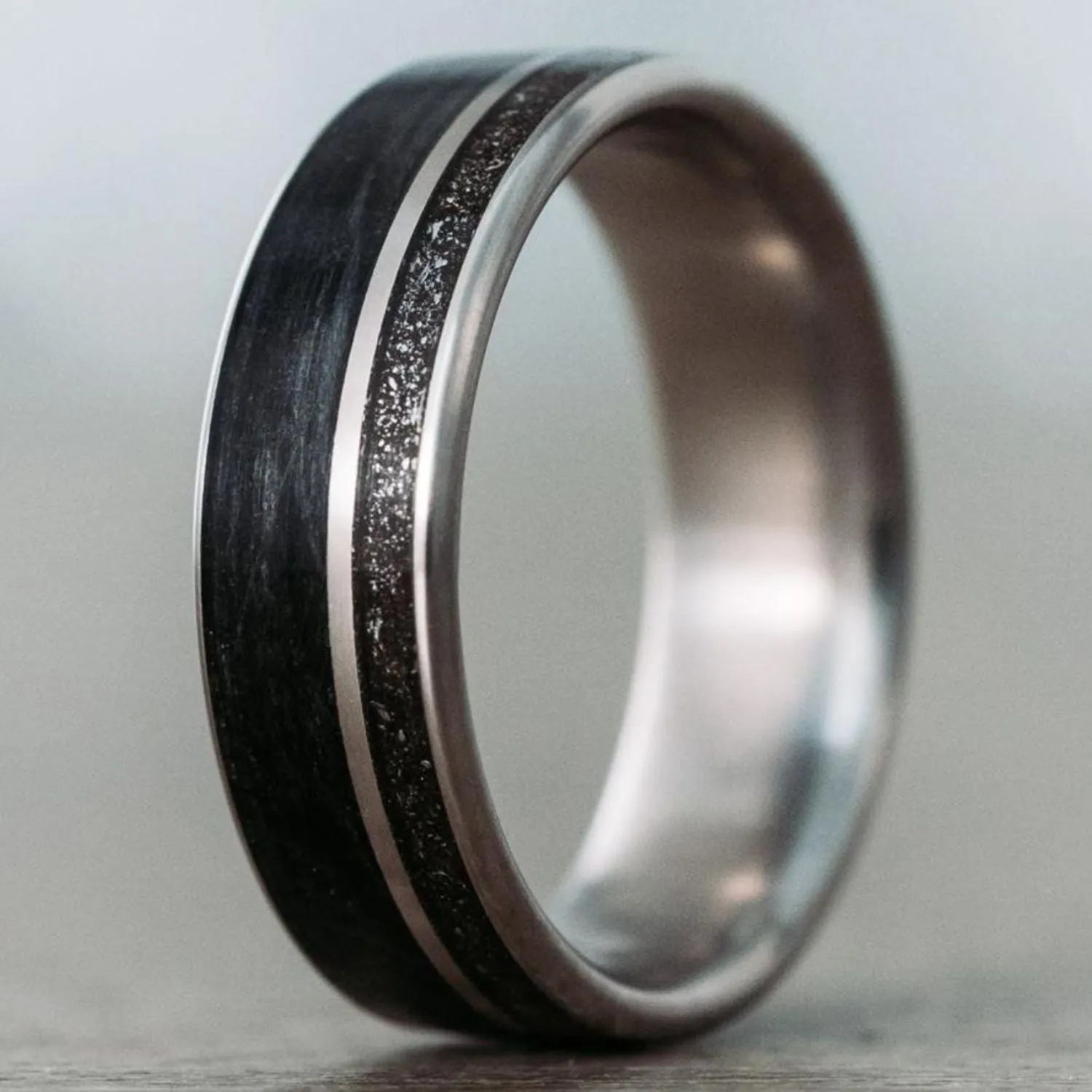 The Midnight Barrel | Men's Whiskey Barrel, Meteorite Dust, & Titanium Wedding Band