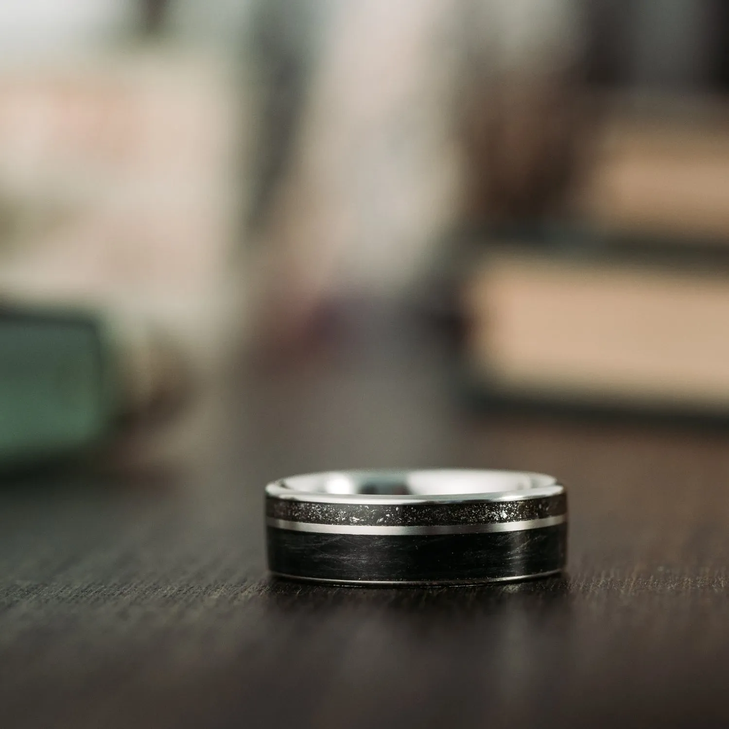 The Midnight Barrel | Men's Whiskey Barrel, Meteorite Dust, & Titanium Wedding Band
