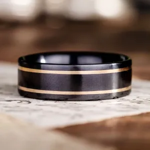 The Renegade Noir | Men's Black Titanium Wedding Band with Dual Metal Inlays