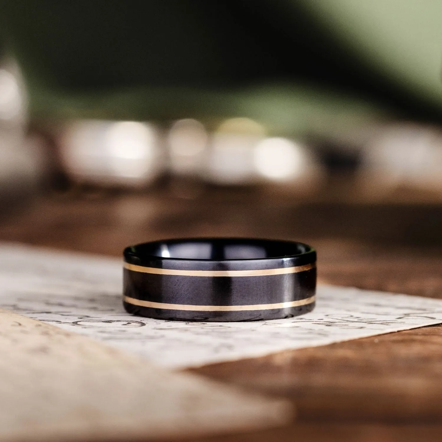The Renegade Noir | Men's Black Titanium Wedding Band with Dual Metal Inlays