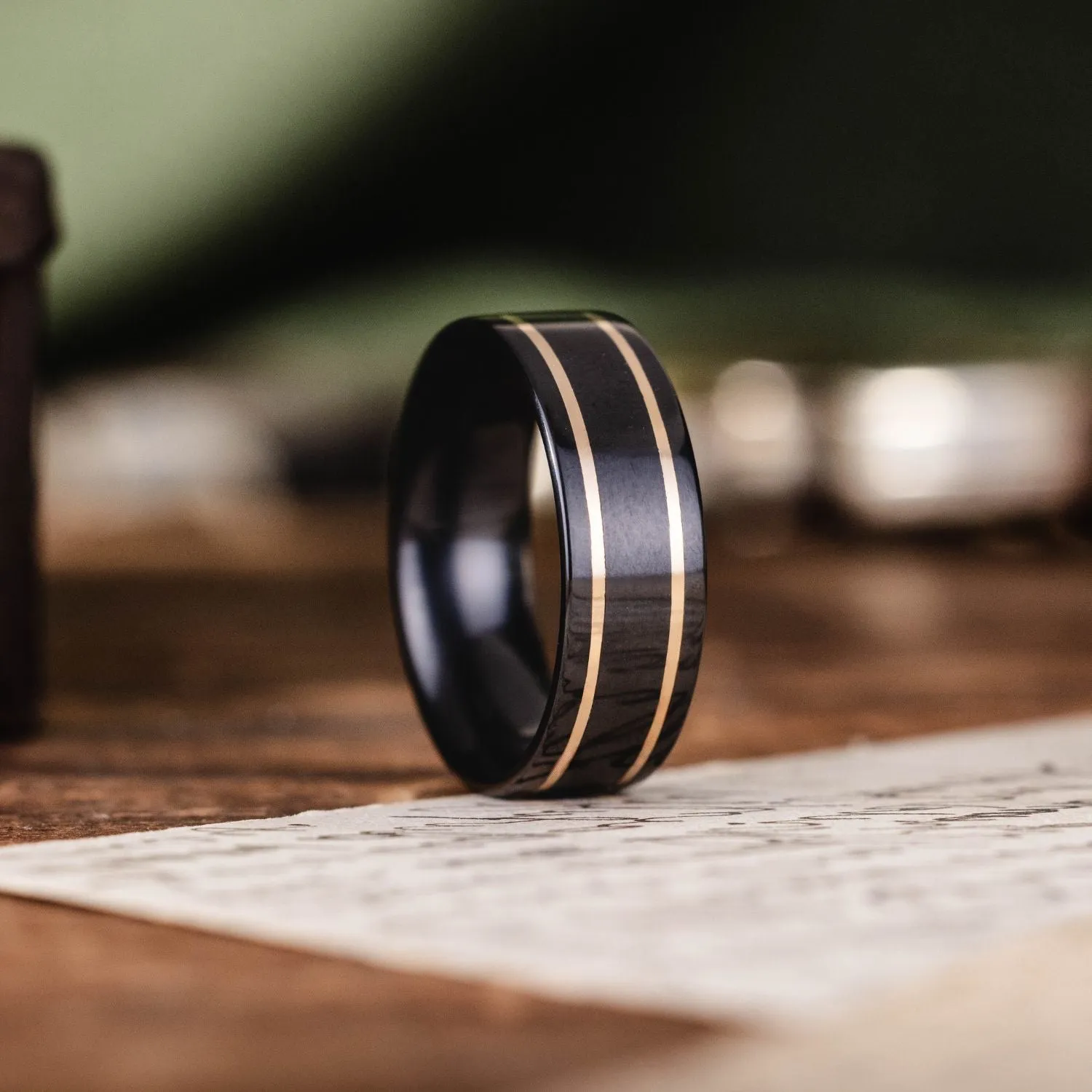 The Renegade Noir | Men's Black Titanium Wedding Band with Dual Metal Inlays